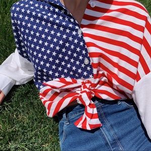 Vintage Americana oversized flag button down shirt